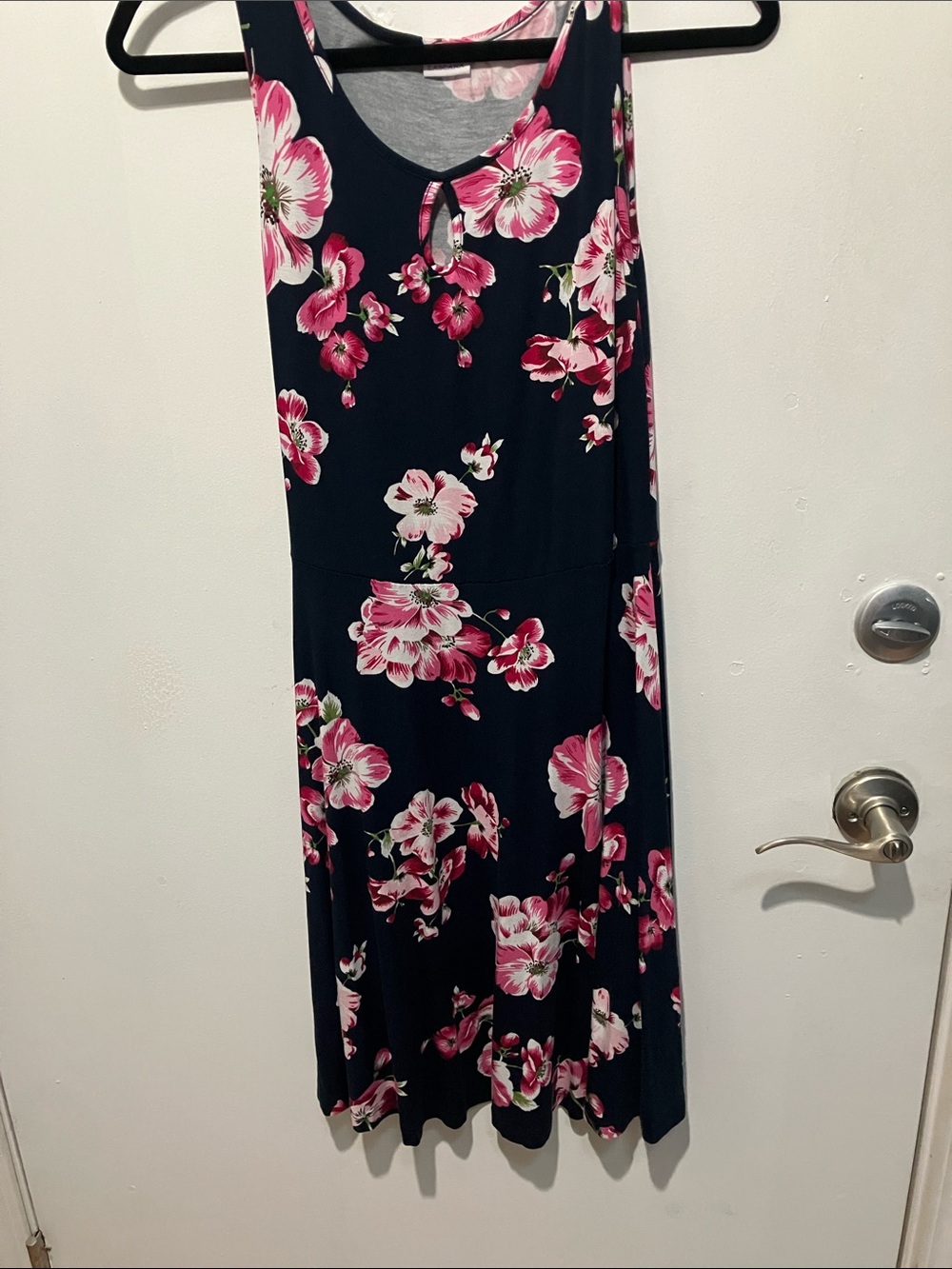 Navy Floral Maxi Skirt with Pink Blooms